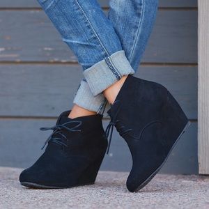 Black Sally wedge lace up bootie